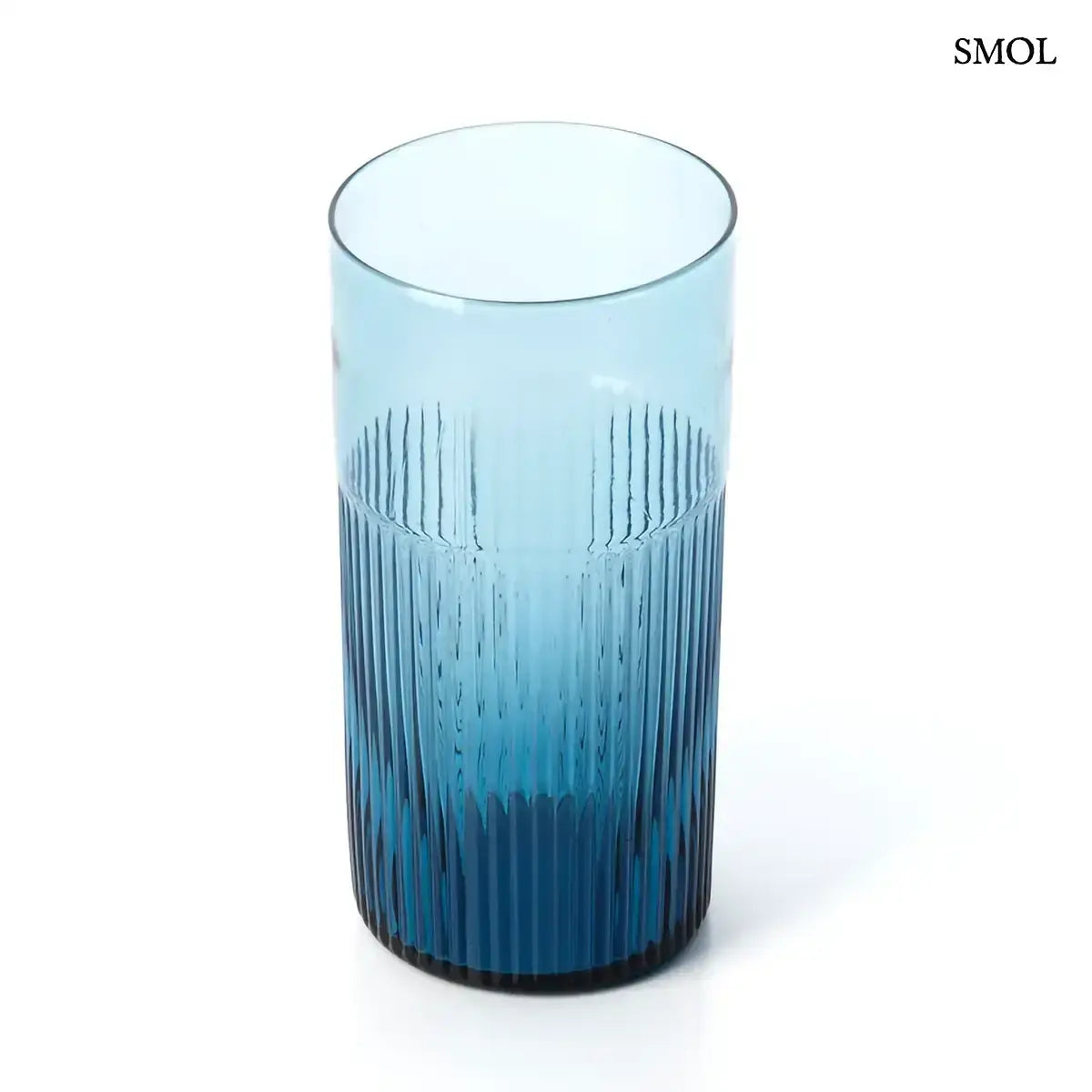 AZURE RIPPLED kék bordázott magas pohár szett 6 db, felülről, ferdén
