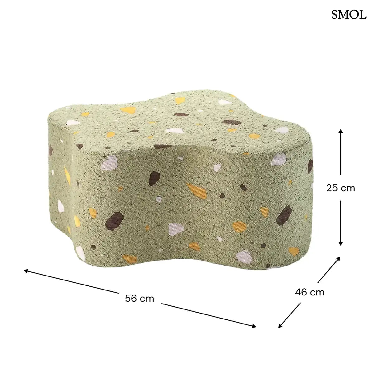 TERRAZZO MOSS mohazöld terrazzo mintás felhő alakú puff, méretekkel