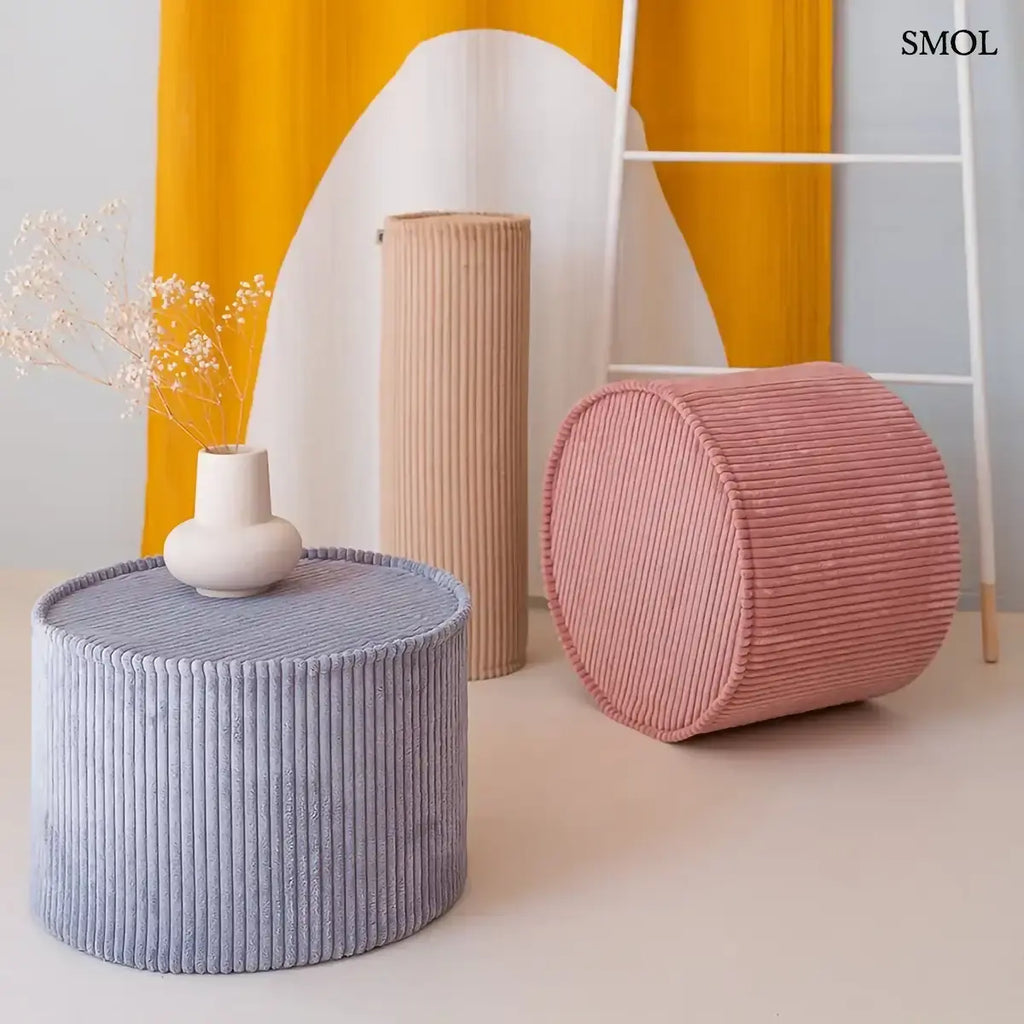 PINK MOUSSE púderrózsaszín bordás kordbársony henger puff, építőelemekkel