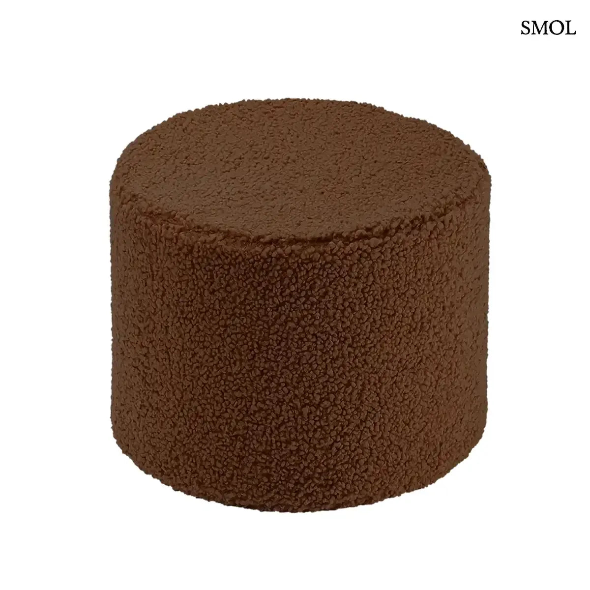 WARM HAZEL mogyoróbarna teddy szövetű henger alakú puff, fehér háttérrel