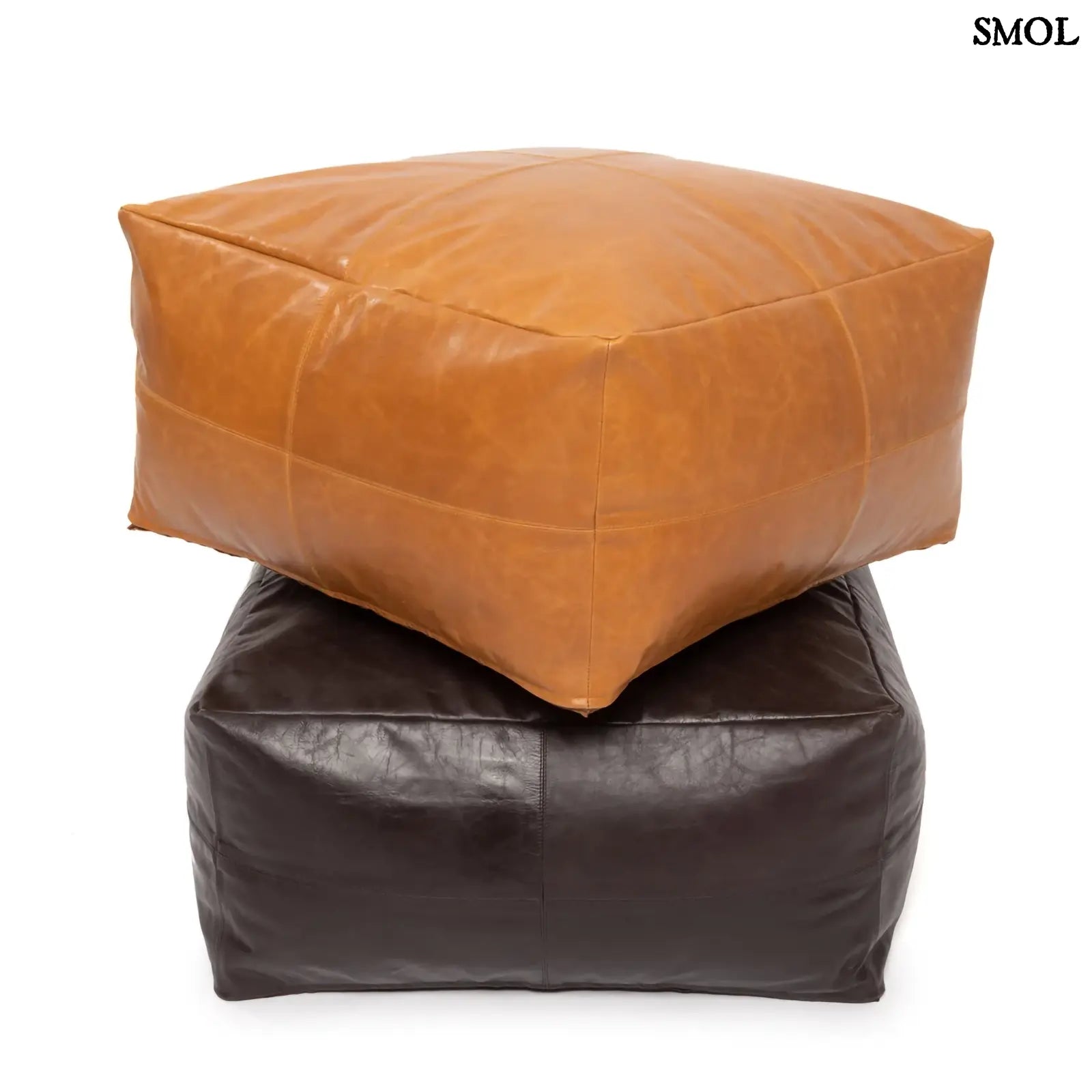 Puff Collectors, 60x60 cm, luxus nappa bőr, csokoládé barna két színben, egymáson