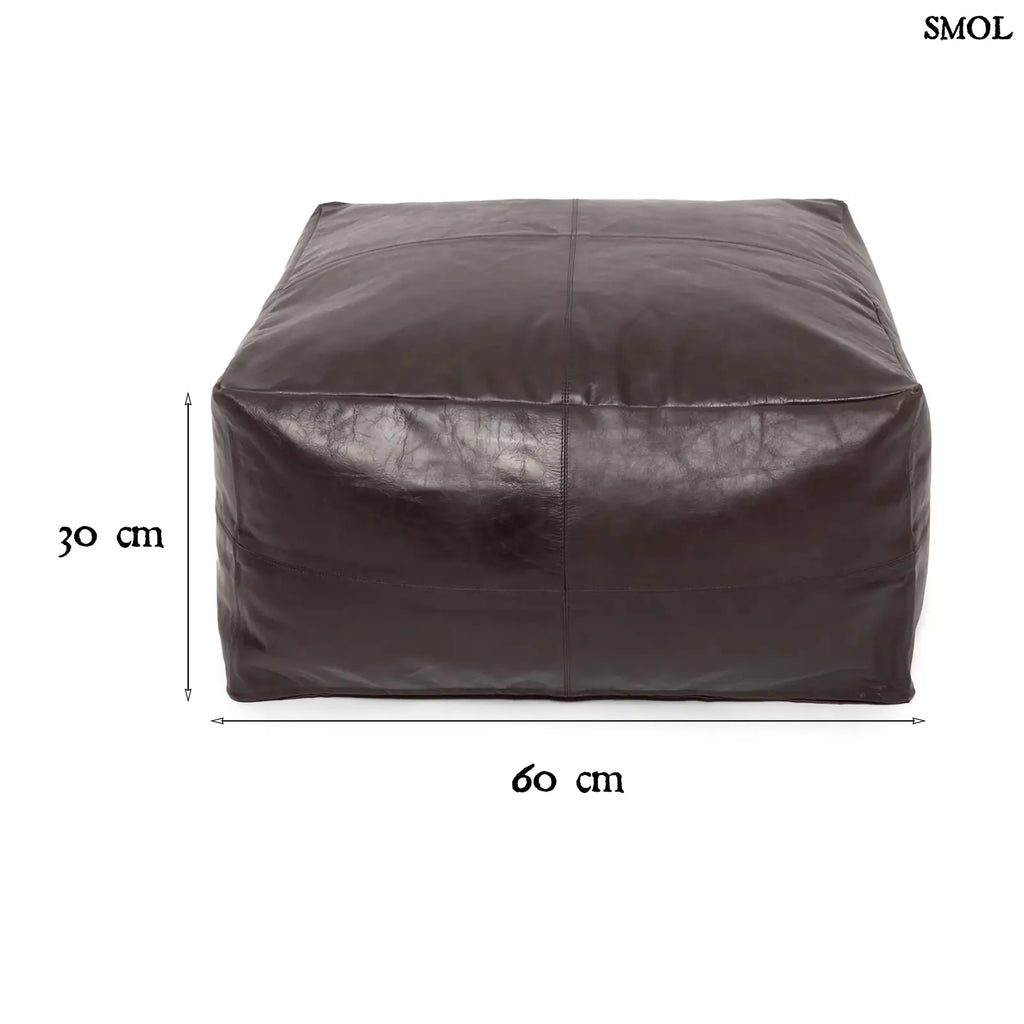Puff Collectors, 60x60 cm, luxus nappa bőr, csokoládé barna méretekkel