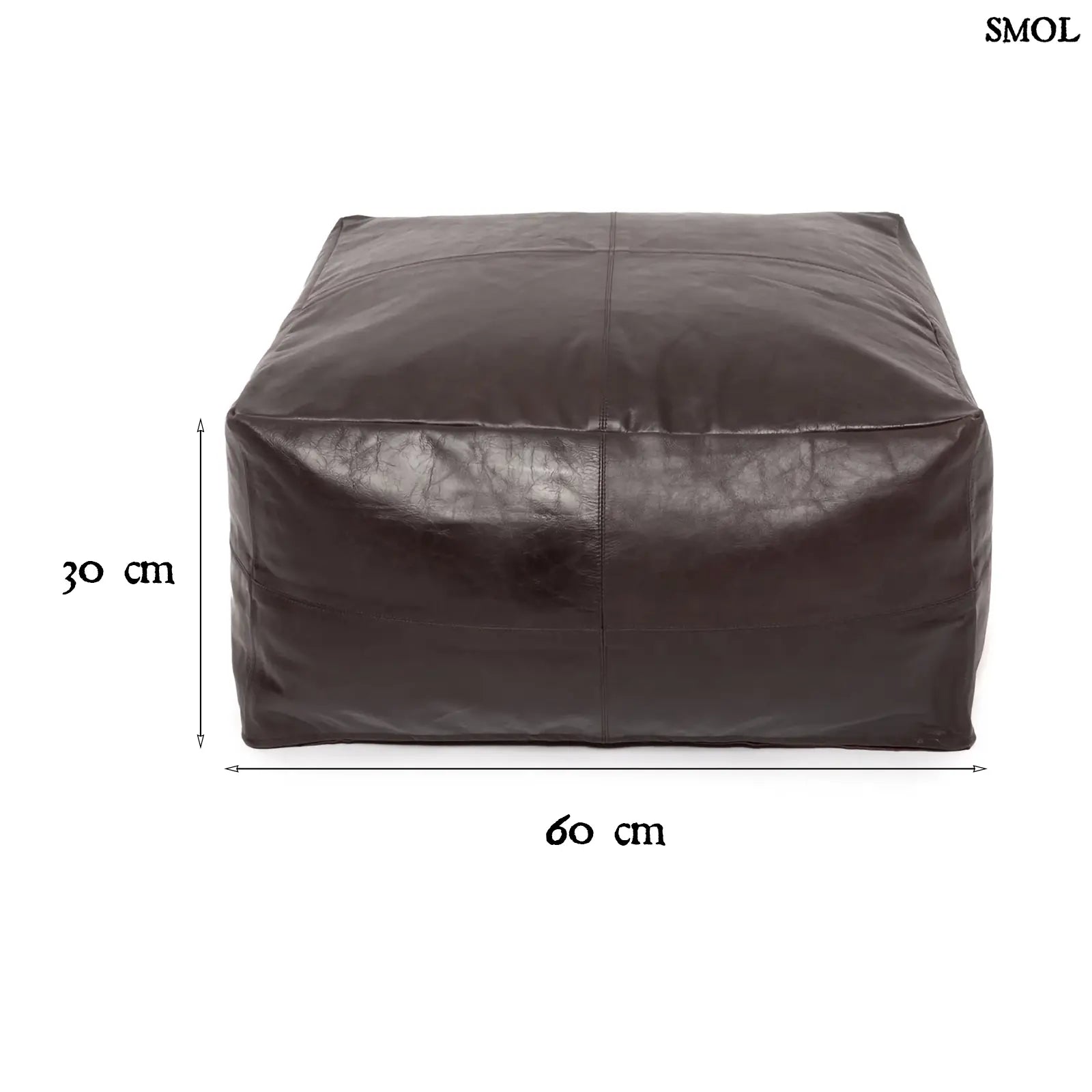 Puff Collectors, 60x60 cm, luxus nappa bőr, csokoládé barna méretekkel