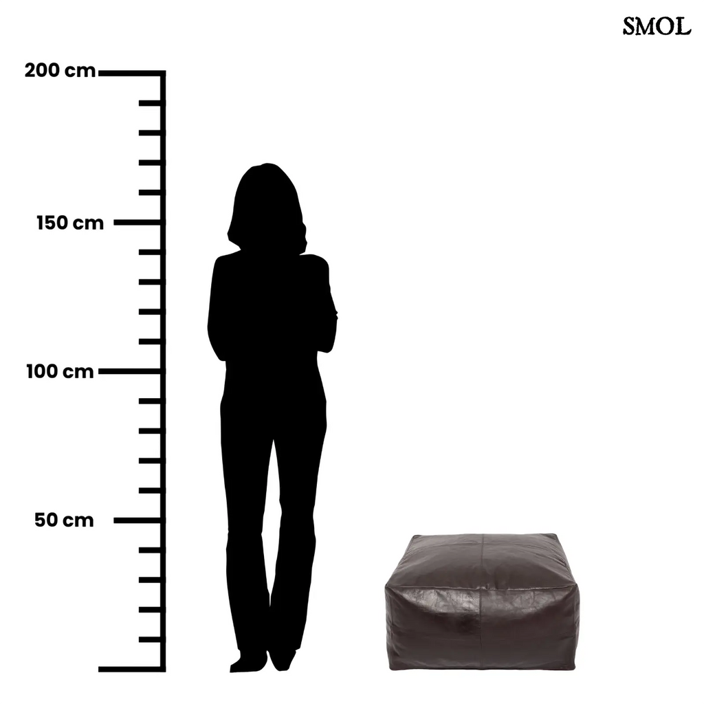 Puff Collectors, 60x60 cm, luxus nappa bőr, csokoládé barna méretarányosan