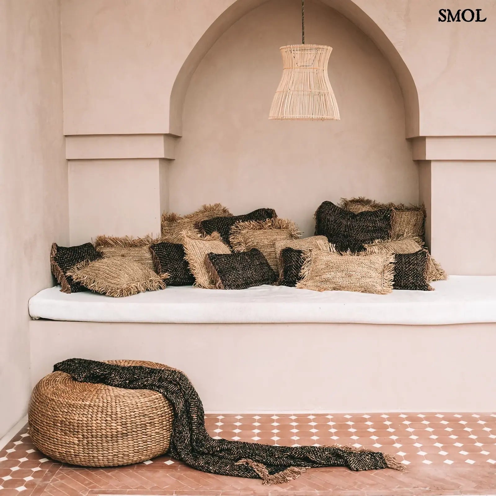 Puff vízijácintból – natúr, M | HYACINTH | SMOL - teraszon pléddel, párnákkal