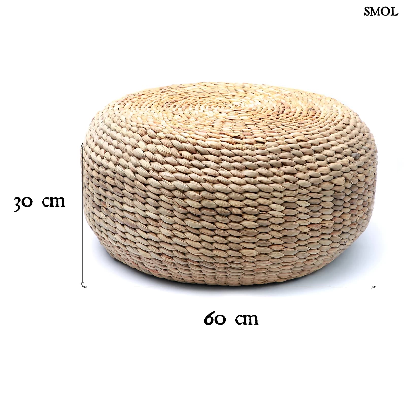 Puff vízijácintból – natúr, M | HYACINTH | SMOL - méretekkel