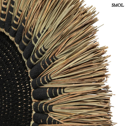 RAFFIA MACRAME, fekete-natúr raffia makramé falidísz, ⌀60 cm - smol.hu - nagyítva