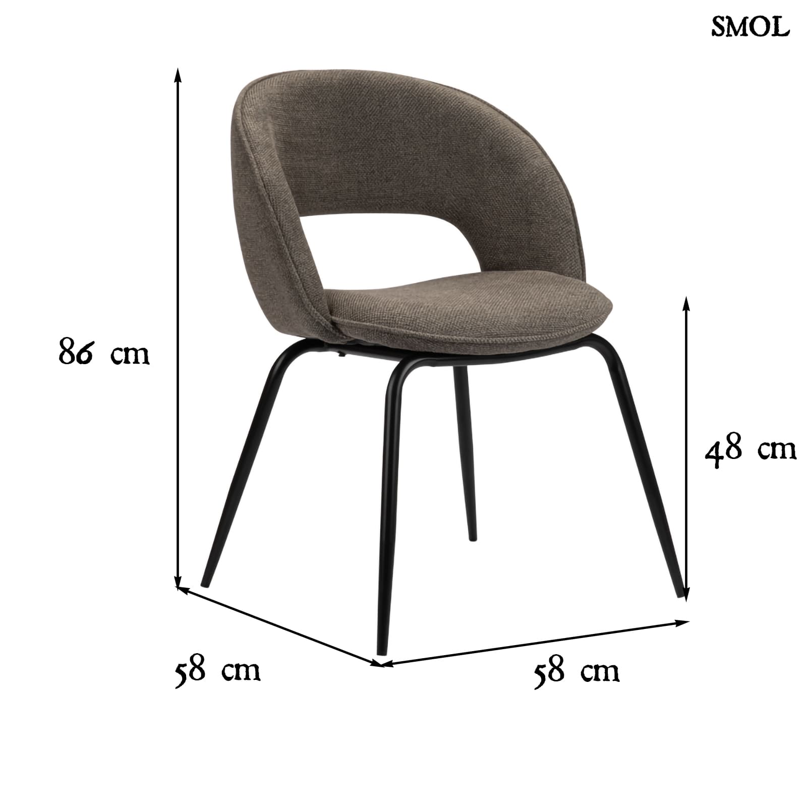 RAINBOW TAUPE, 2 db kárpitozott étkezőszék - smol.hu - méretekkel