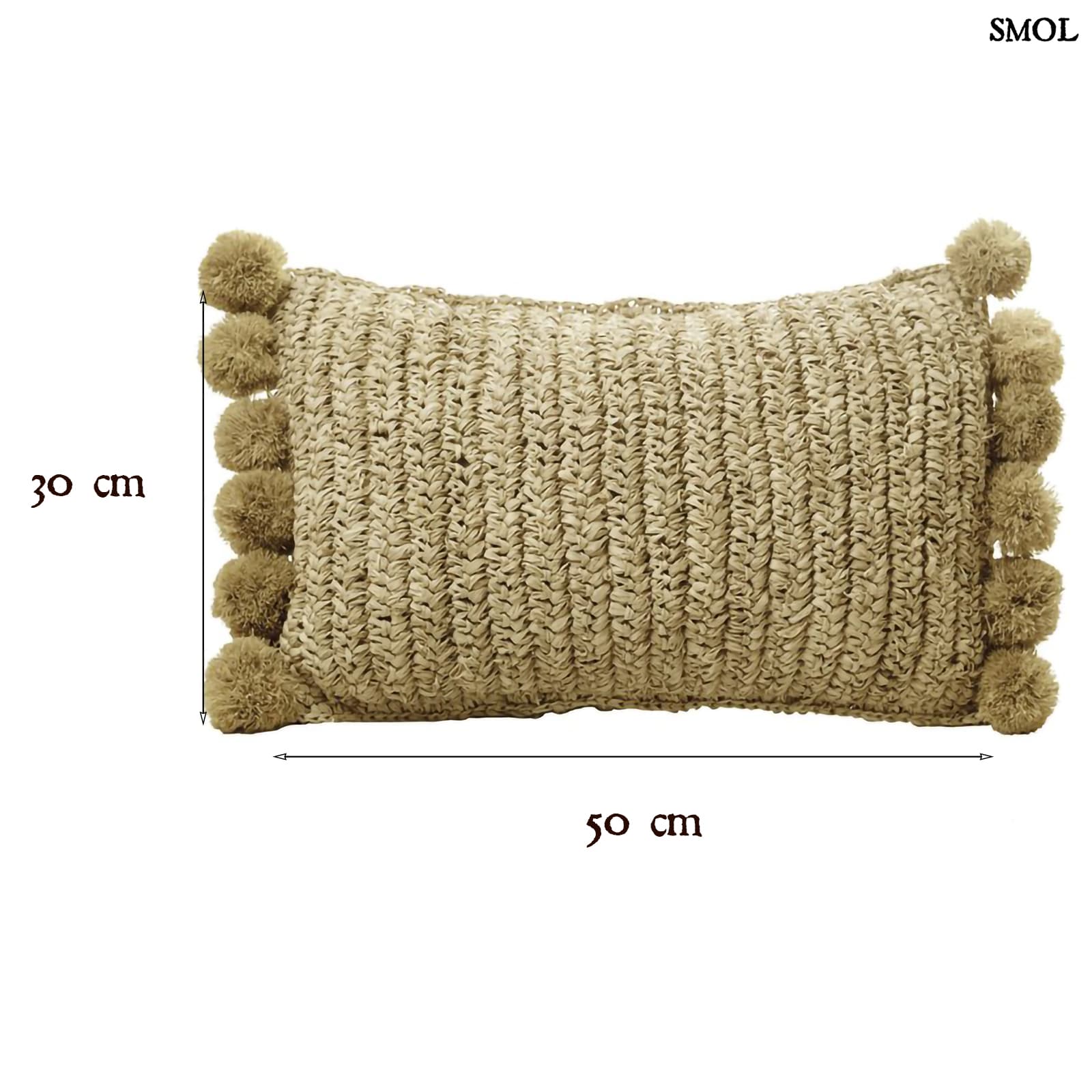 Raffia Díszpárna Pomponnal, 50x30|  SANUR - smol.hu - méretekkel