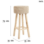 Raffia bárszék natúr színben, kézzel fonott ülőfelülettel és fa lábakkal, méretekkel