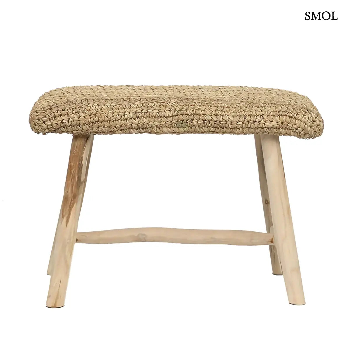 Natúr raffia pad teakfa vázra, 60×45 cm, szemből