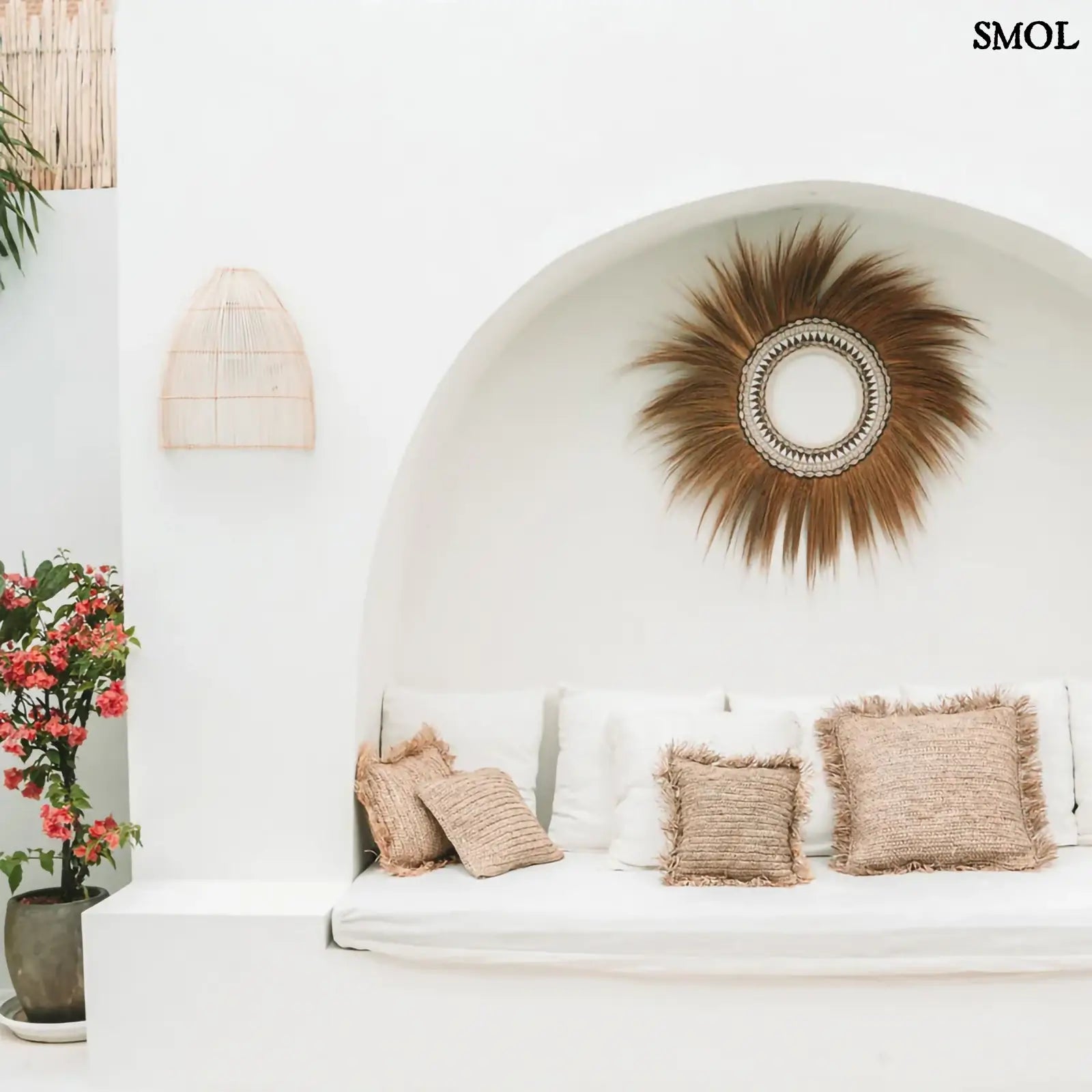 Rattan Fali lámpaernyő - natúr, L | LALO |SMOL - falon, boho tükörrel