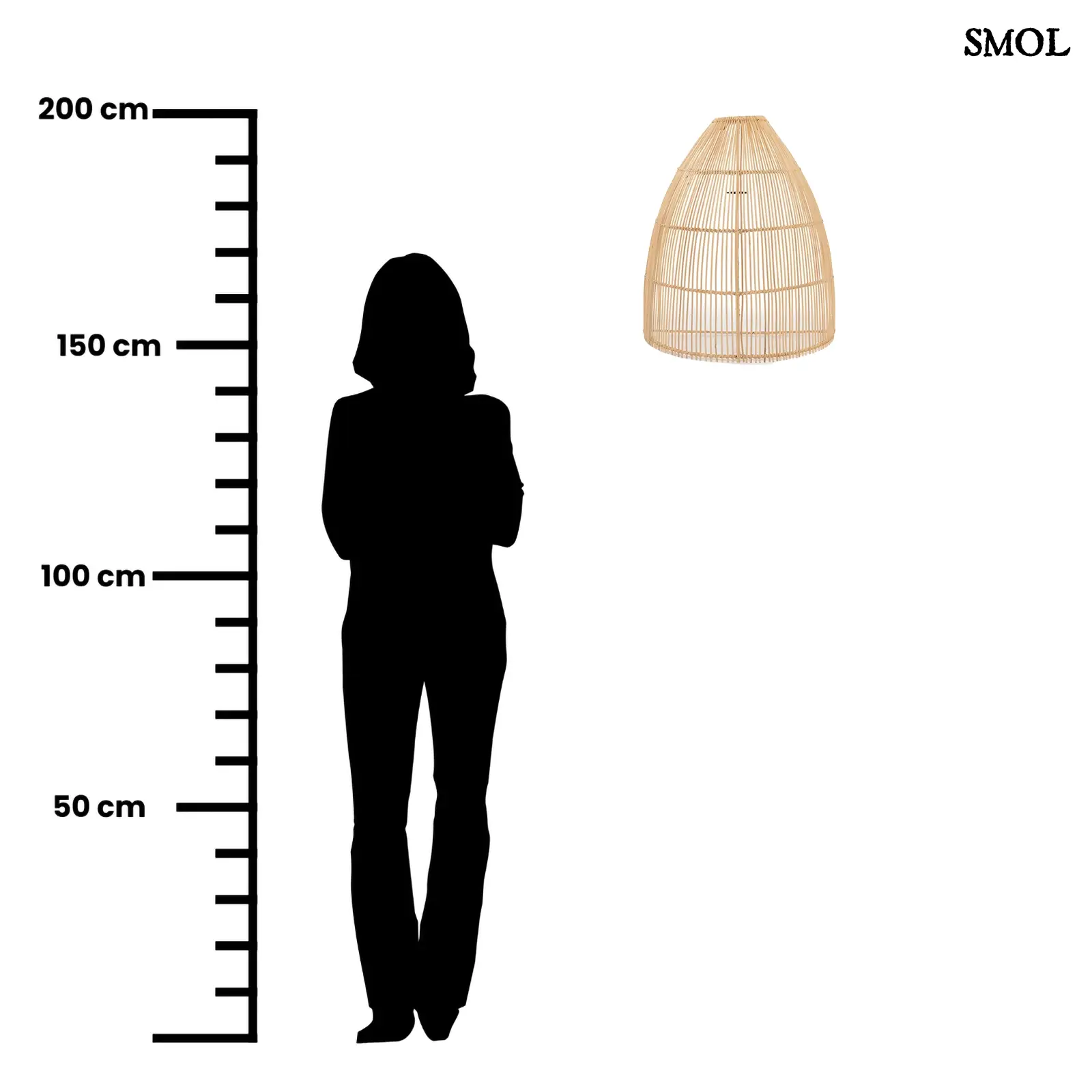Rattan Fali lámpaernyő - natúr, L | LALO |SMOL - méretarányosan
