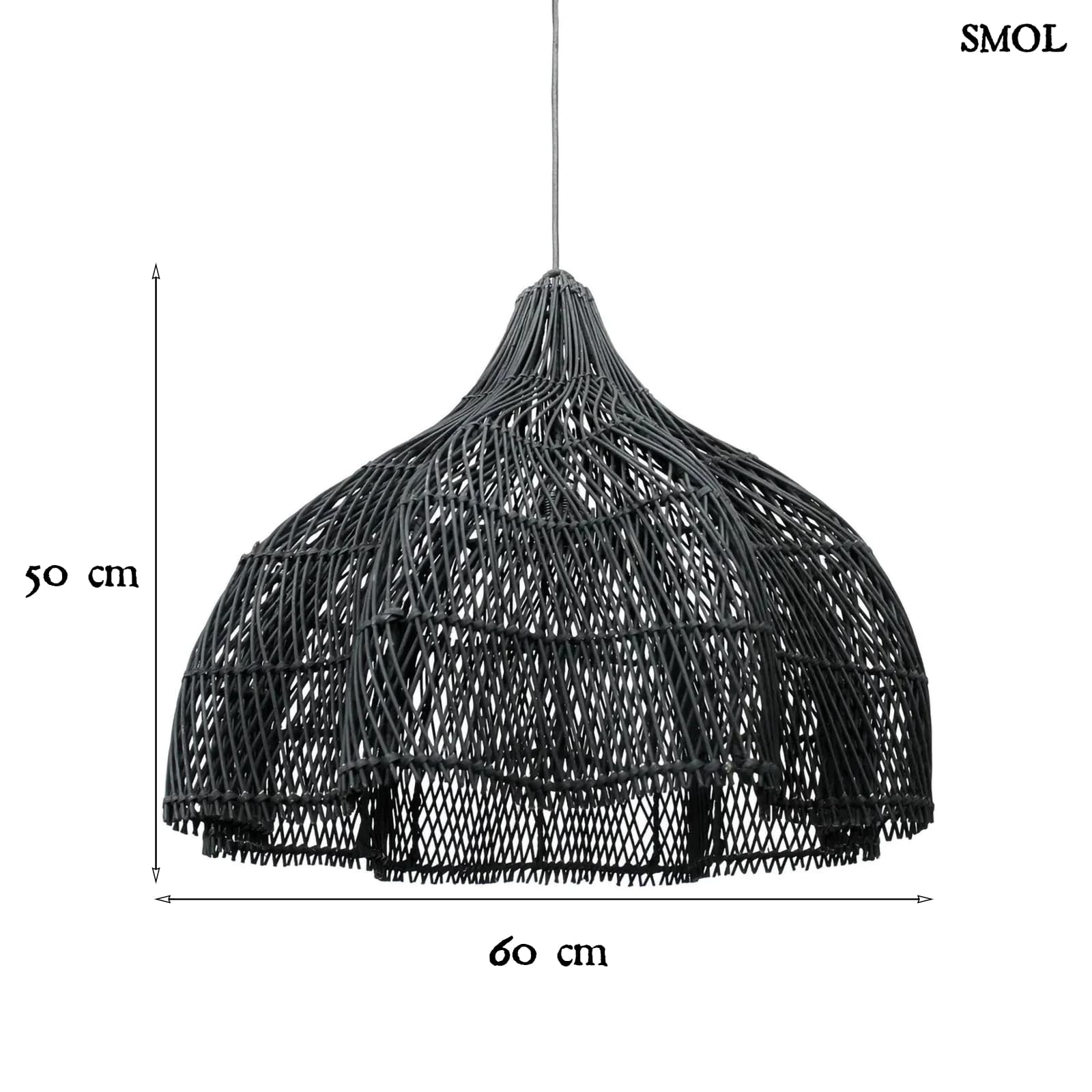 Rattan Függőlámpa – Fekete, M | WHIPPED | SMOL - méretekkel