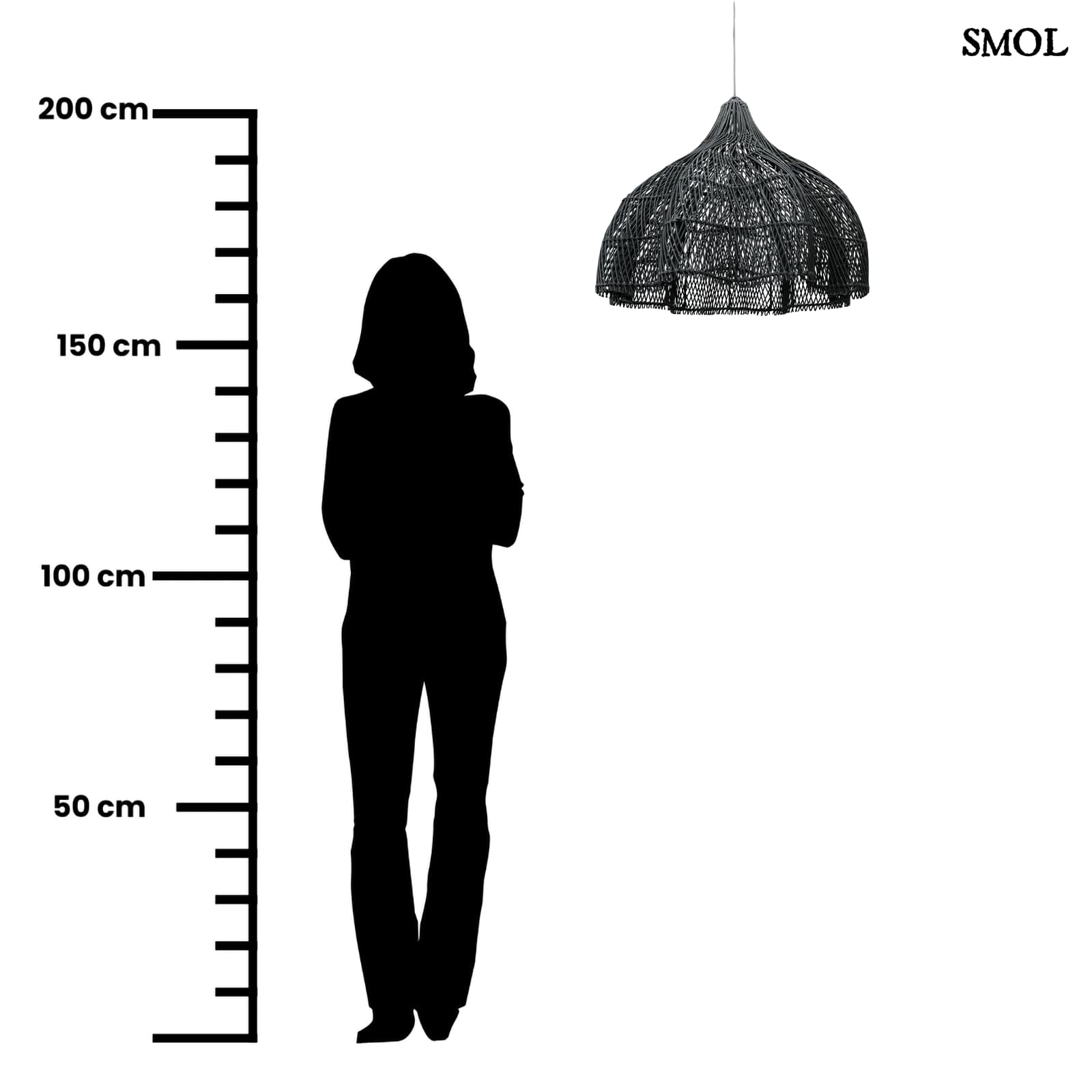 Rattan Függőlámpa – Fekete, M | WHIPPED | SMOL - méretarányosan