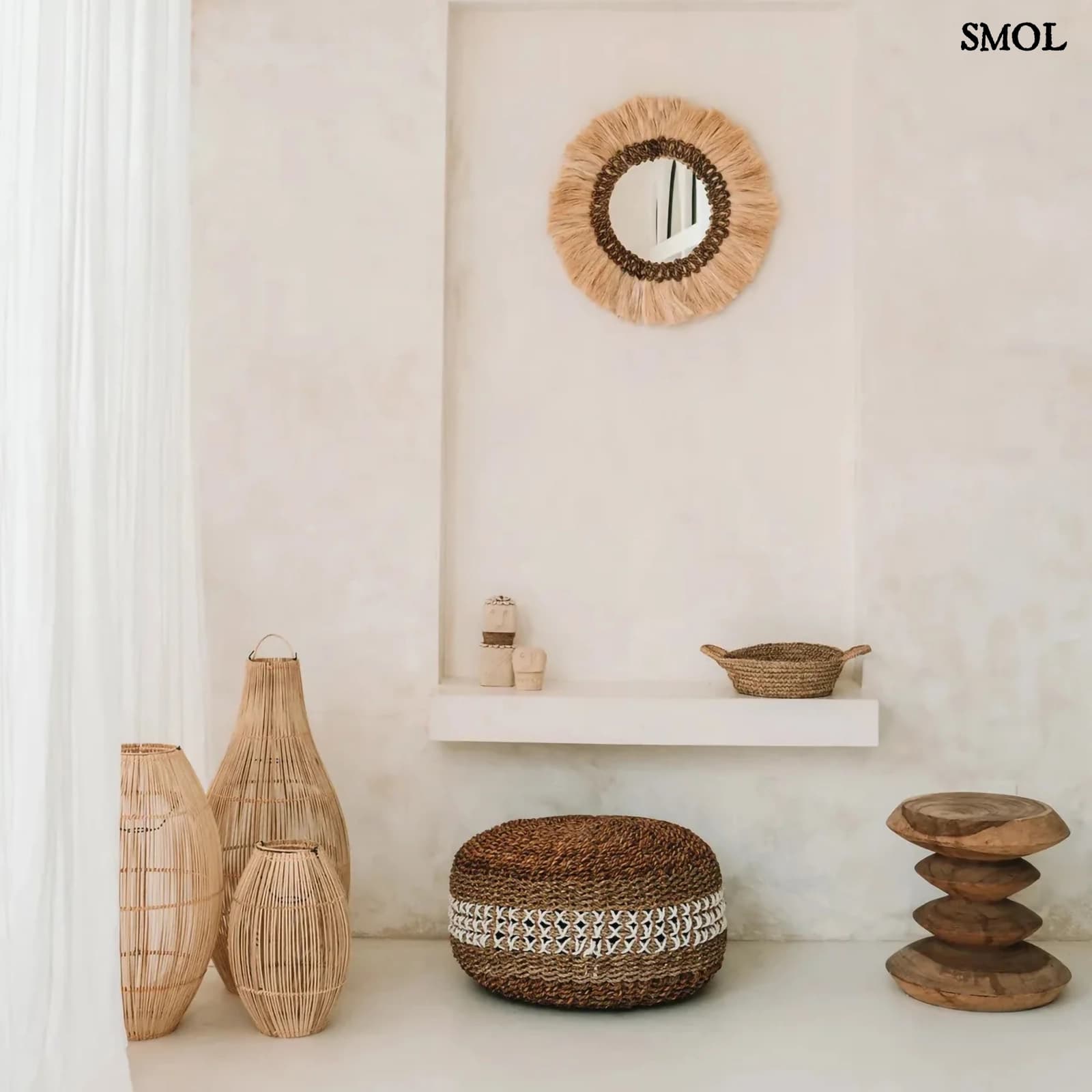 Rattan Függőlámpa – Natúr, S  | ZURI | SMOL - nappaliban