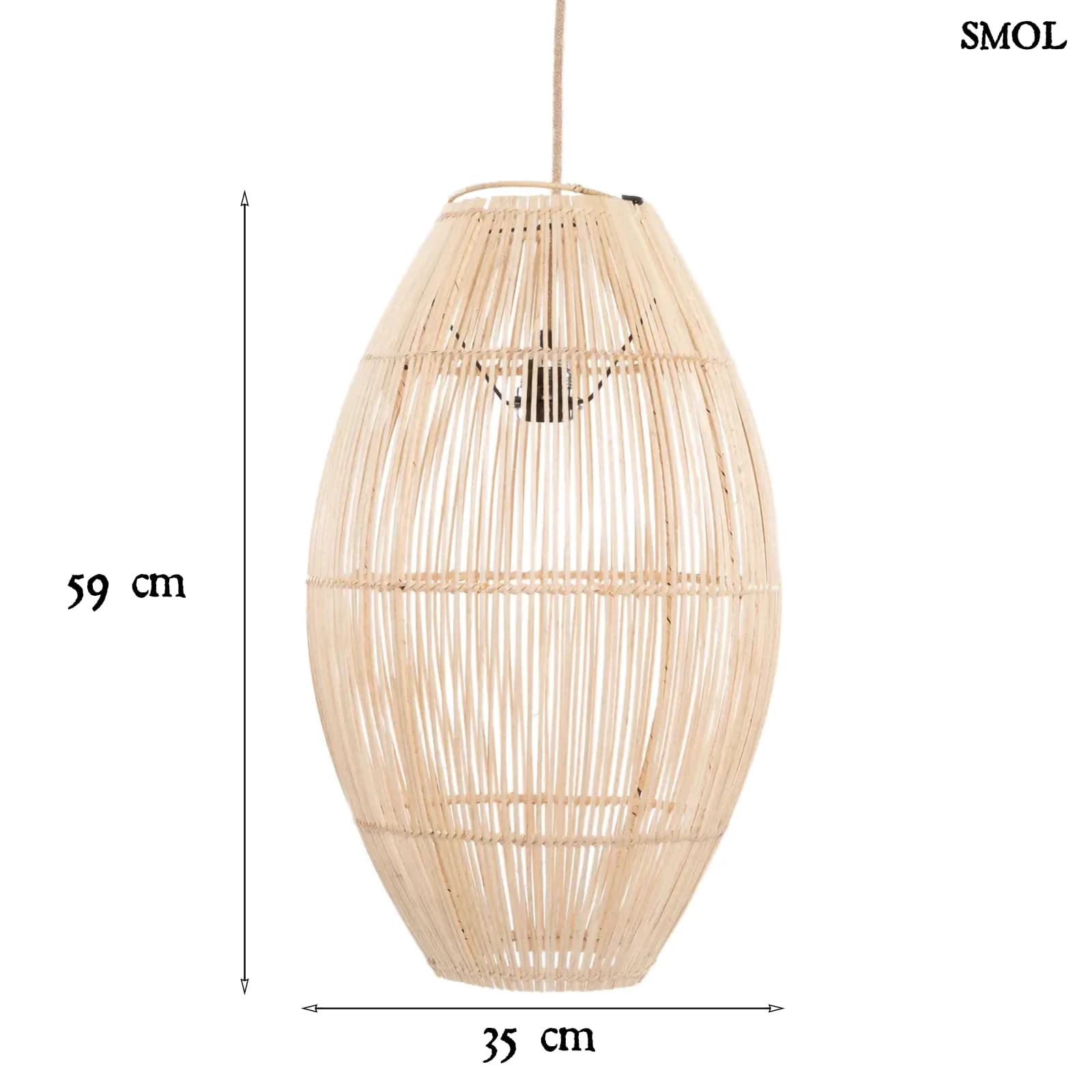 Rattan Függőlámpa, Ovális Formájú, 59 cm | ZURI | SMOL - méretekkel
