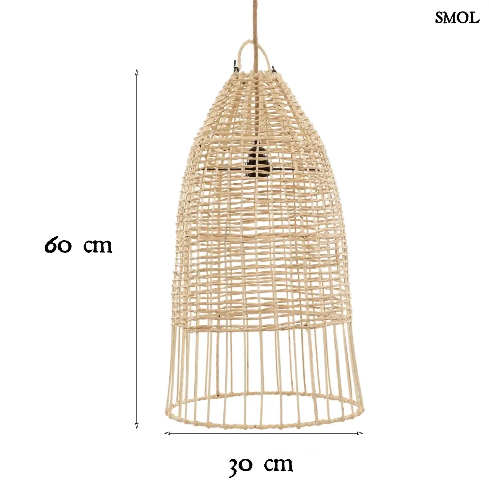 Rattan Függőlámpa - natúr, M | ELBA | SMOL - méretekkel