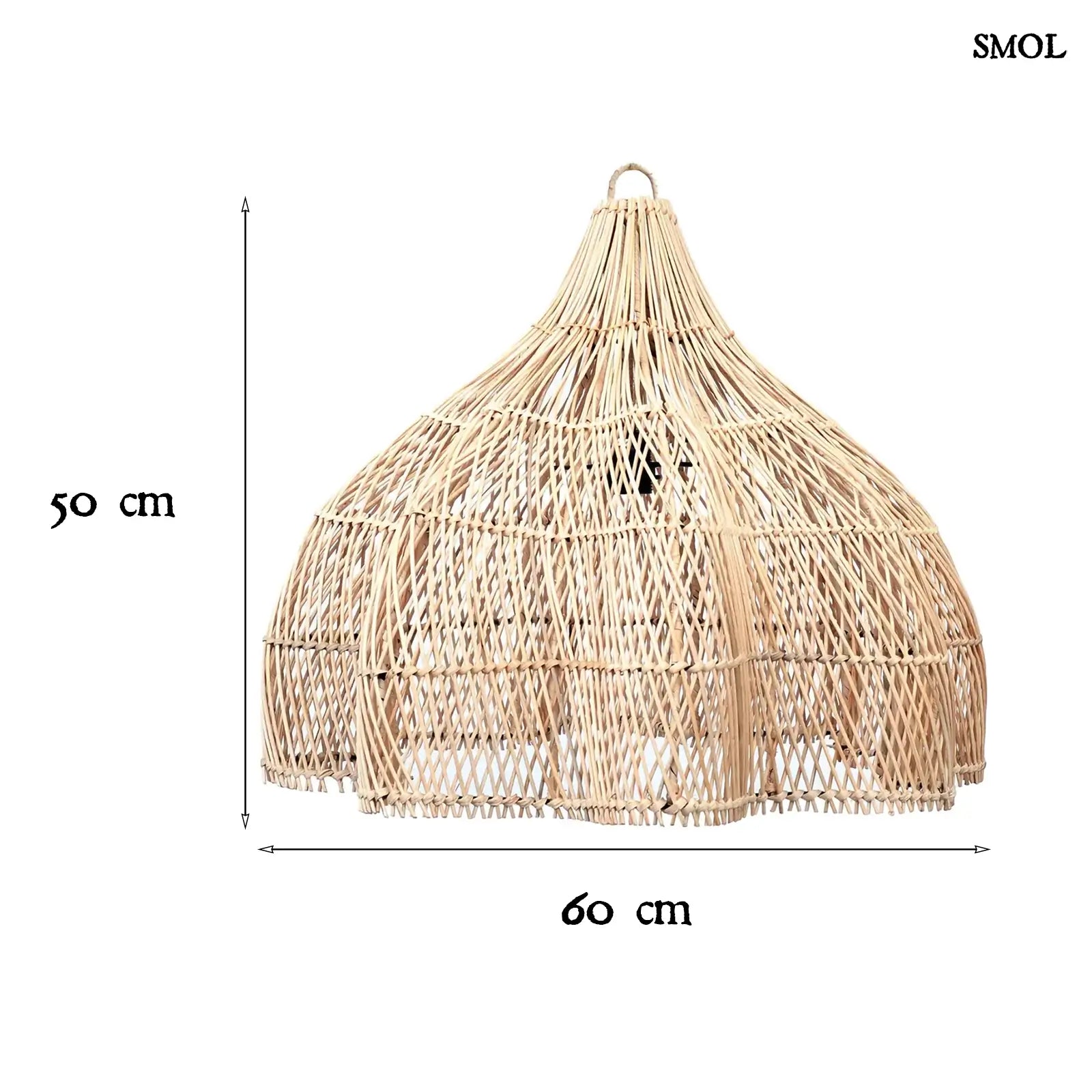 Rattan Függőlámpa -natúr, M | WHIPPED | SMOL - méretekkel