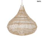 Natúr rattan függőlámpaernyő, csepp alakú, kézzel szőtt, organikus kiegészítő fehér háttérrel