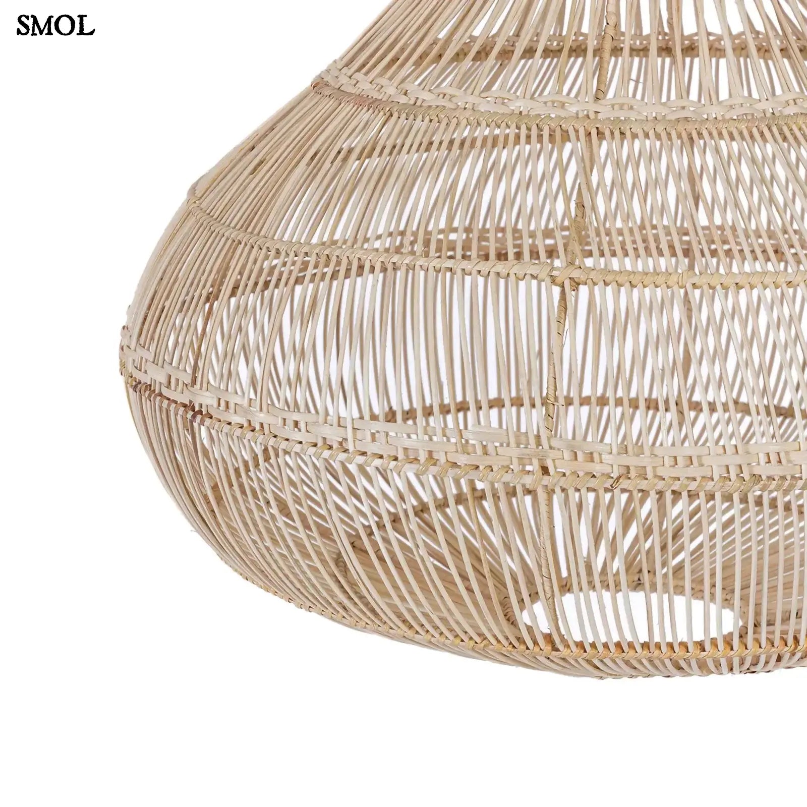 Natúr rattan függőlámpaernyő, csepp alakú, kézzel szőtt, organikus kiegészítő oldalról nagyítva