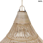 Natúr rattan függőlámpaernyő, csepp alakú, kézzel szőtt, organikus kiegészítő akasztó nagyítva