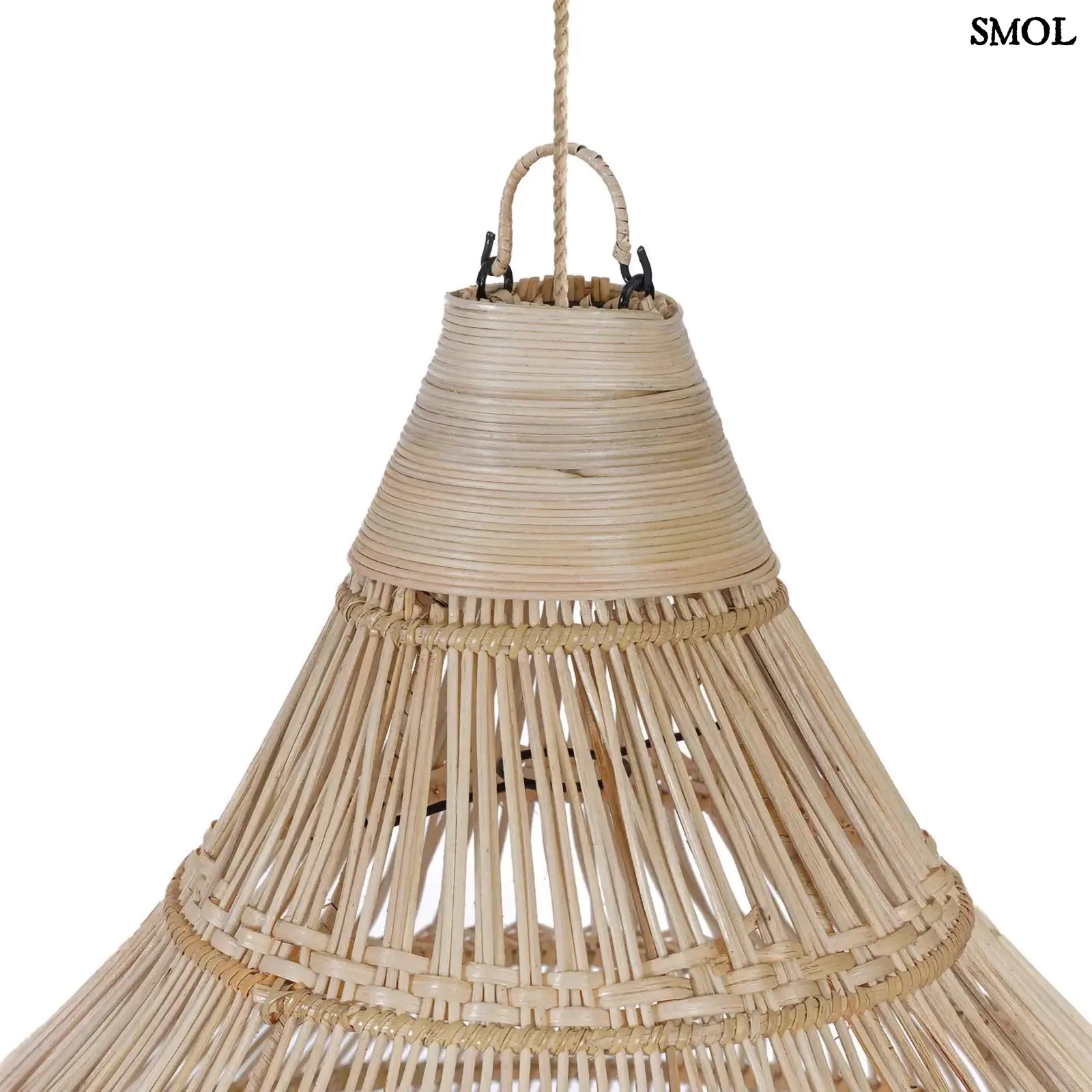 Natúr rattan függőlámpaernyő, csepp alakú, kézzel szőtt, organikus kiegészítő akasztó nagyítva