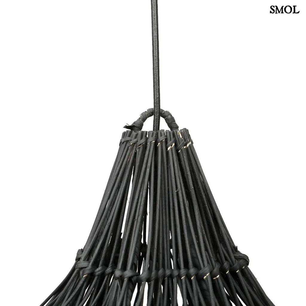 Rattan függőlámpaernyő Whipped, fekete, XL méret (110 cm), áramló, organikus forma akasztó nagyítva