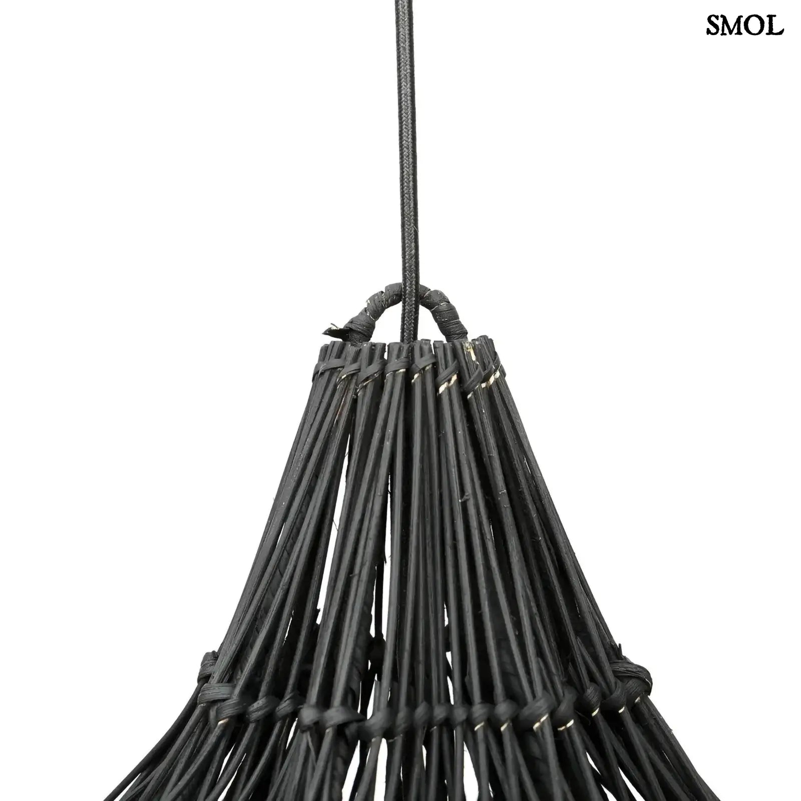 Rattan függőlámpaernyő Whipped, fekete, XL méret (110 cm), áramló, organikus forma akasztó nagyítva