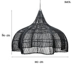 Rattan függőlámpaernyő Whipped, fekete, XL méret (110 cm), áramló, organikus forma méretekkel