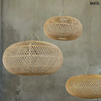 Rattan függőlámpaernyő Wholly, natúr, L méret, kézzel szőtt, három méretben felfüggesztve