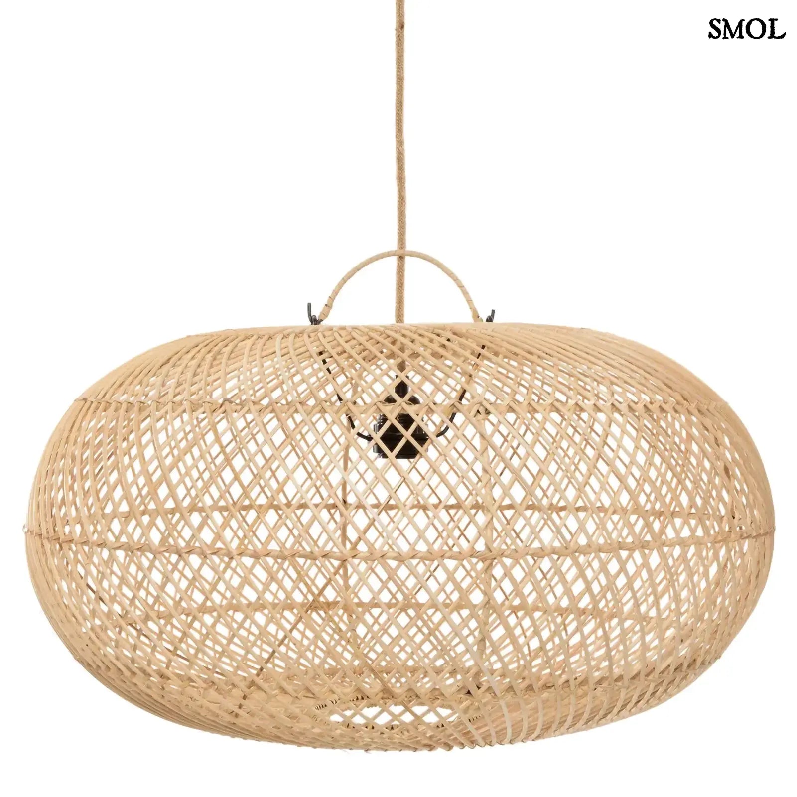 Rattan függőlámpaernyő Wholly, natúr, L méret, kézzel szőtt fehér háttérrel