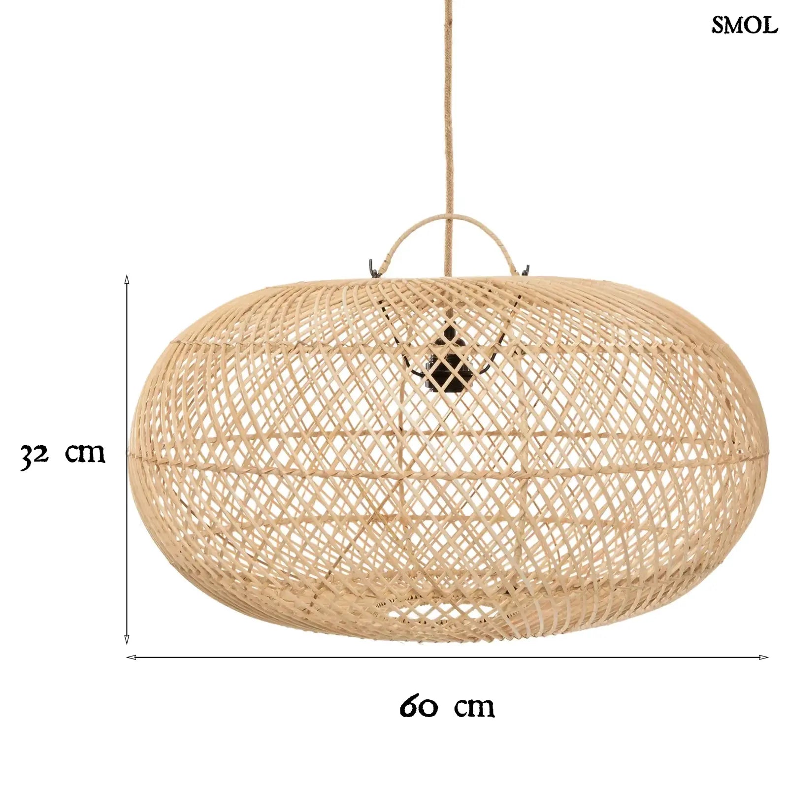 Rattan függőlámpaernyő Wholly, natúr, L méret, kézzel szőtt méretekkel