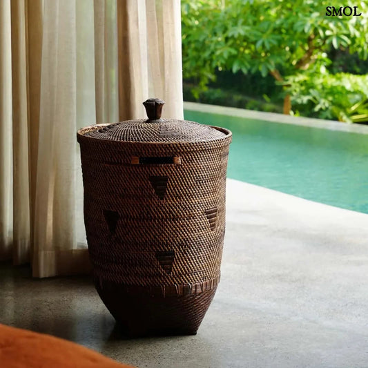 Rattan Tárolókosár fedéllel, 90 cm | COLONIAL LAUNDRY | SMOL - függönnyel