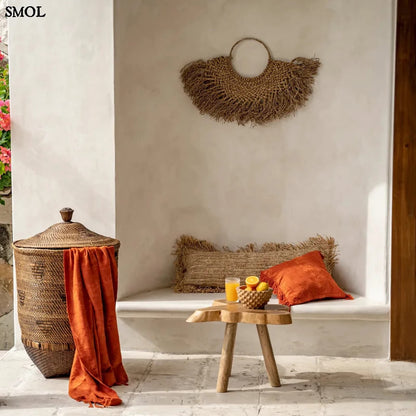 Rattan Tárolókosár fedéllel, 90 cm | COLONIAL LAUNDRY | SMOL - narancssárga pléddel