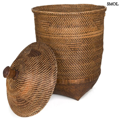Rattan Tárolókosár fedéllel, 90 cm | COLONIAL LAUNDRY | SMOL - félretett fedéllel