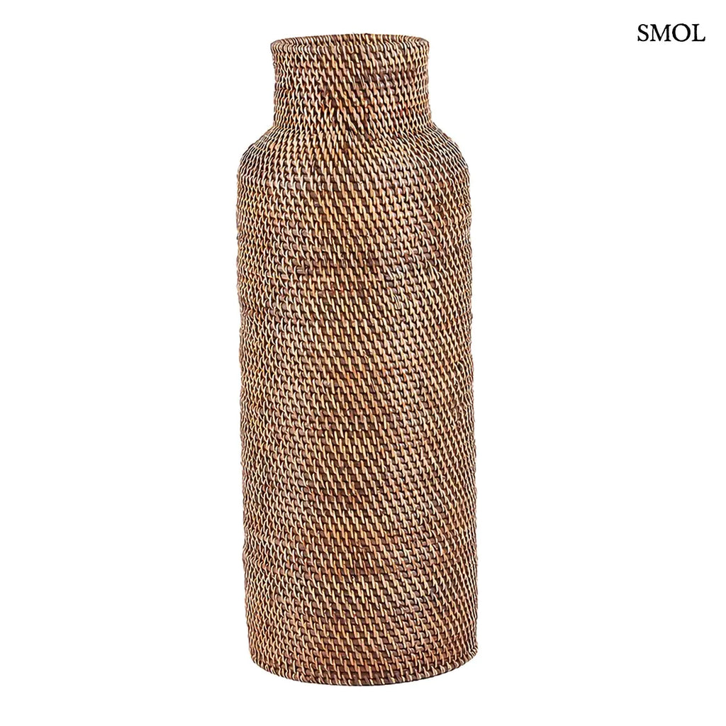 Natúr barna hengeres rattan esernyőtartó, 24×67 cm, fehér háttérrel
