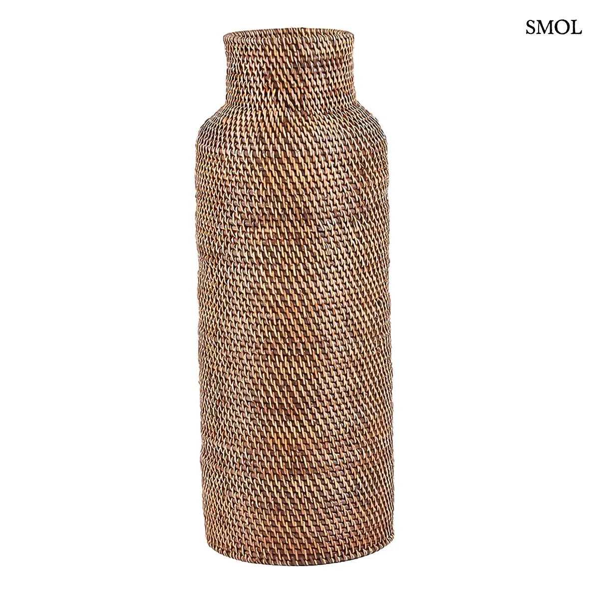Natúr barna hengeres rattan esernyőtartó, 24×67 cm, fehér háttérrel