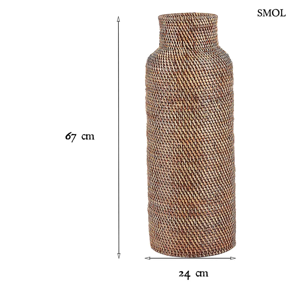 Natúr barna hengeres rattan esernyőtartó, 24×67 cm, méretekkel
