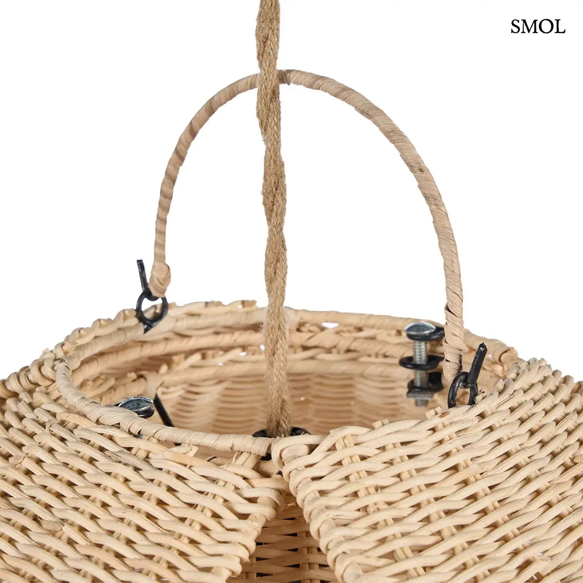Lótusz virág formájú natúr rattan függőlámpabúra virágszirmokkal, 54×40 cm, akasztó nagyítva