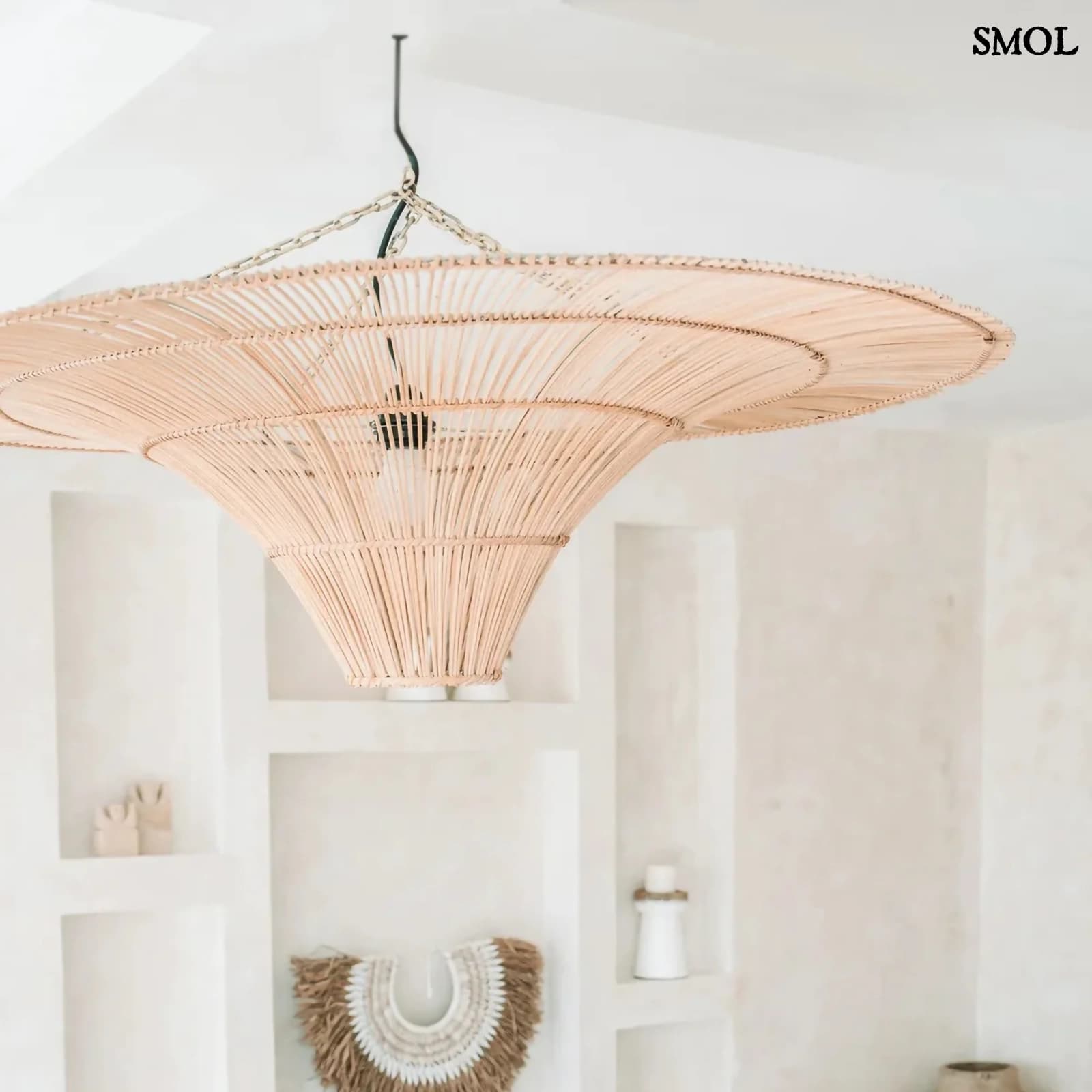 Rattan függőlámpa – Natúr XXL | SKY | SMOL - felfüggesztve, nagyítva