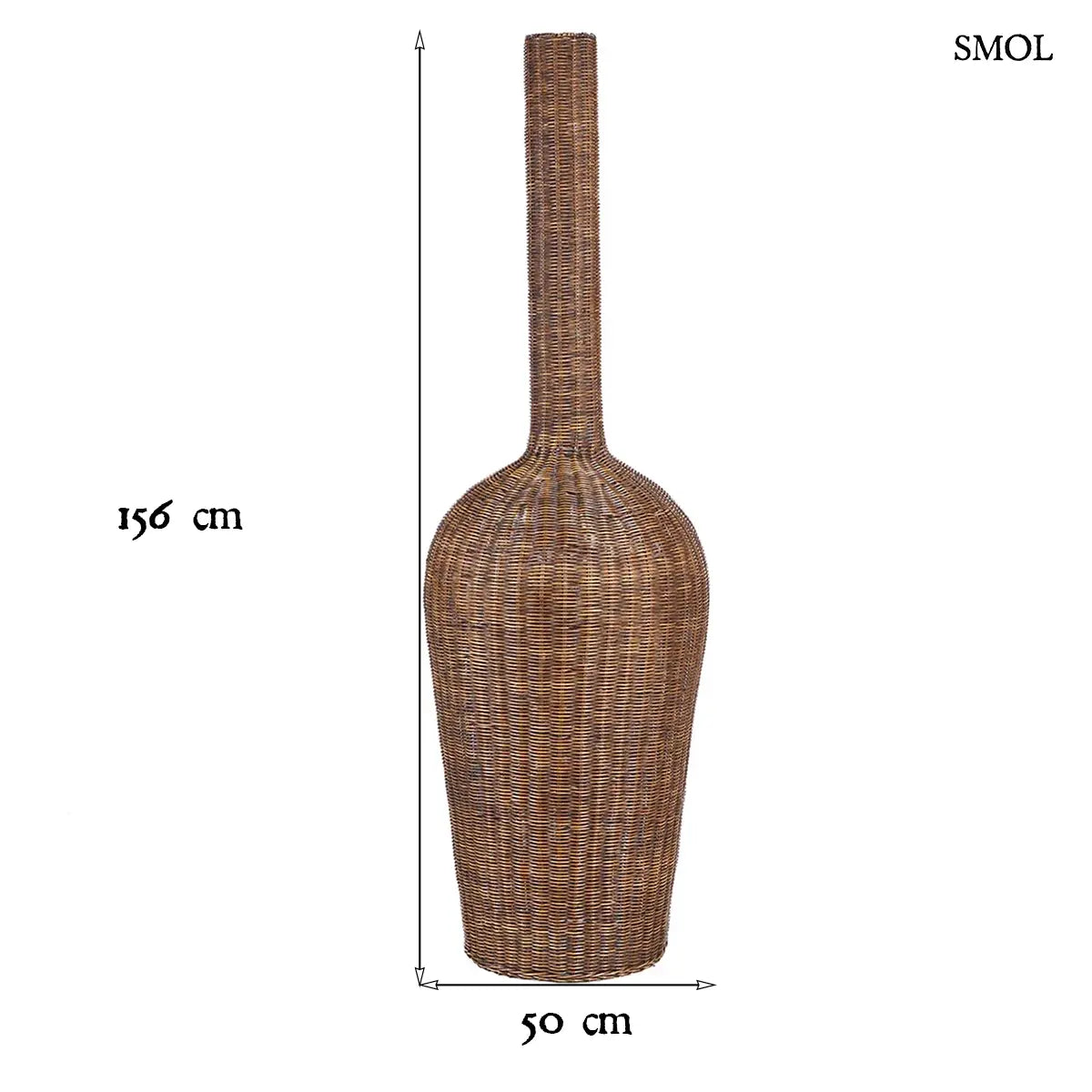 Rattan függőlámpabúra – amfóra forma, sötét dió, XXL méretben, méretekkel