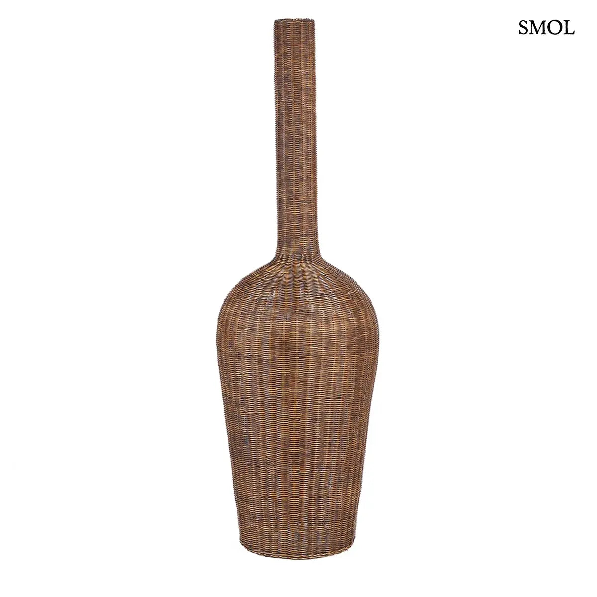 Rattan függőlámpabúra – amfóra forma, sötét dió, XXL méretben, fehér háttérrel