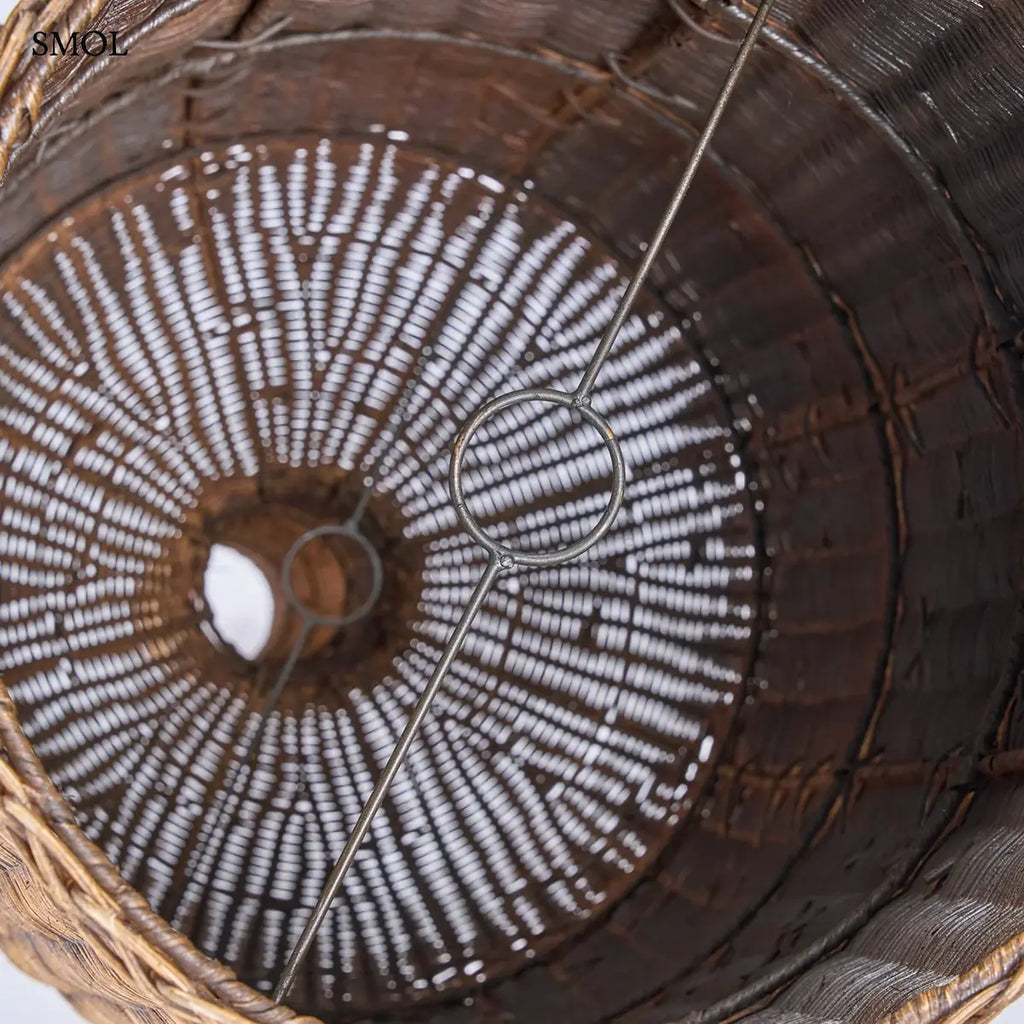 Rattan függőlámpabúra – amfóra forma, sötét dió, XXL méretben, belülről