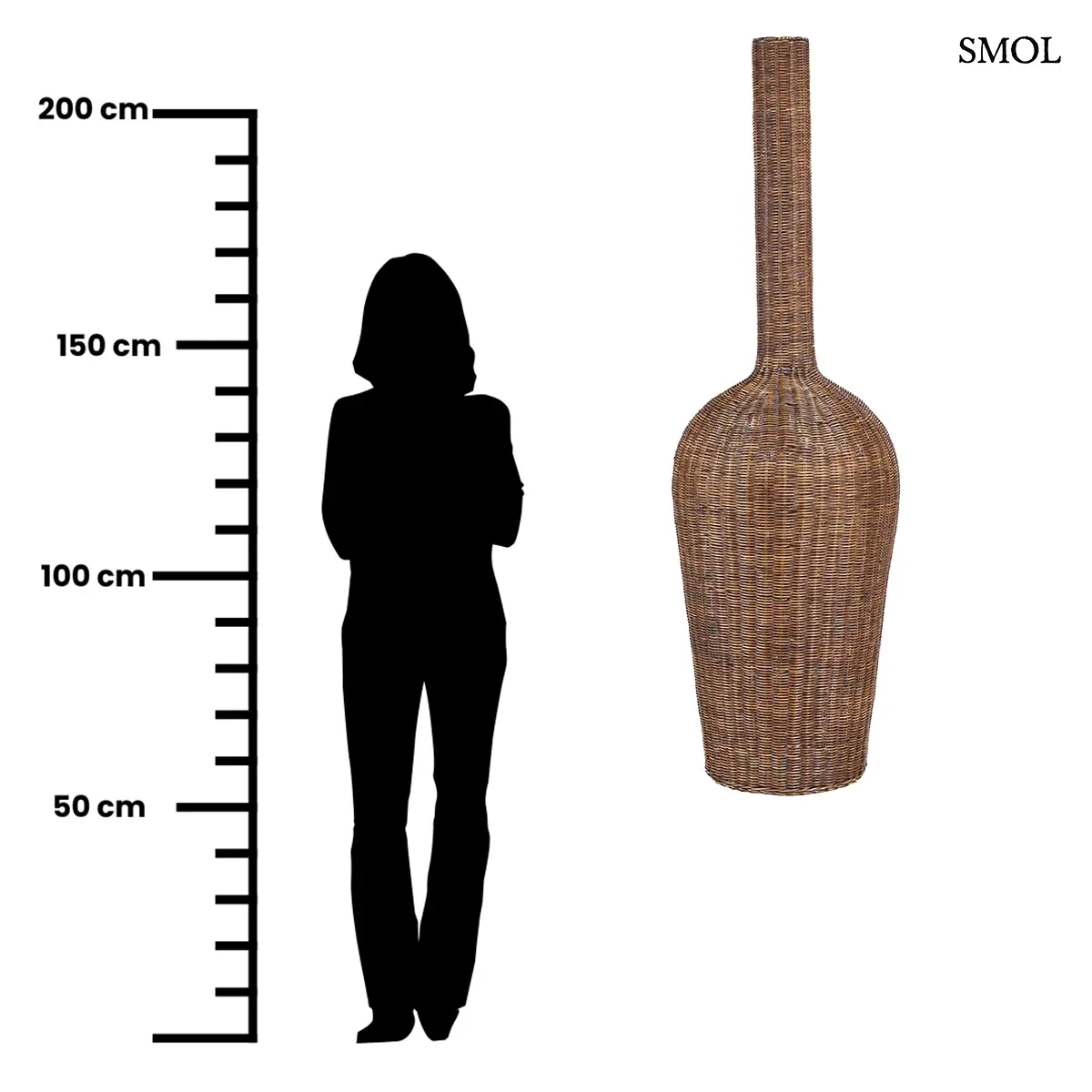 Rattan függőlámpabúra – amfóra forma, sötét dió, XXL méretben, méretarányosan