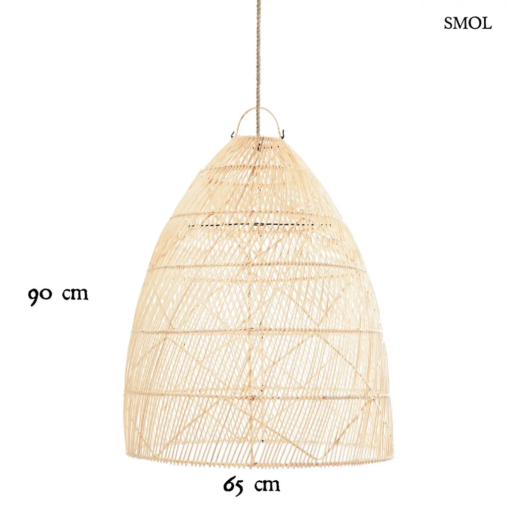 Csavart fonású natúr rattan függőlámpabúra M méretben, méretekkel