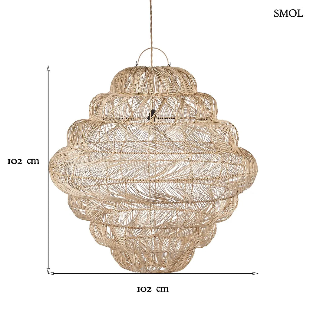 Natúr rattan függőlámpabúra gömb formával, XL méret, 102×102 cm, méretekkel