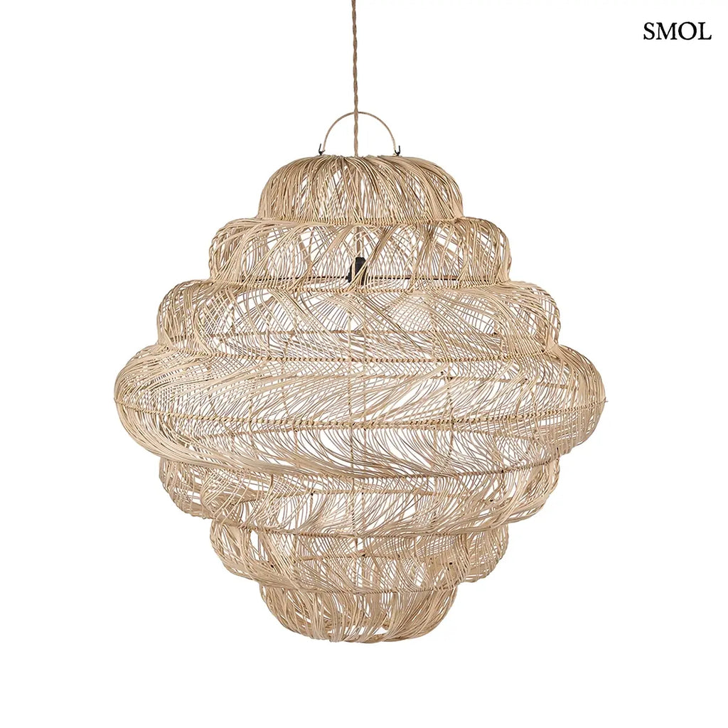 Natúr rattan függőlámpabúra gömb formával, XL méret, 102×102 cm, fehér háttérrel