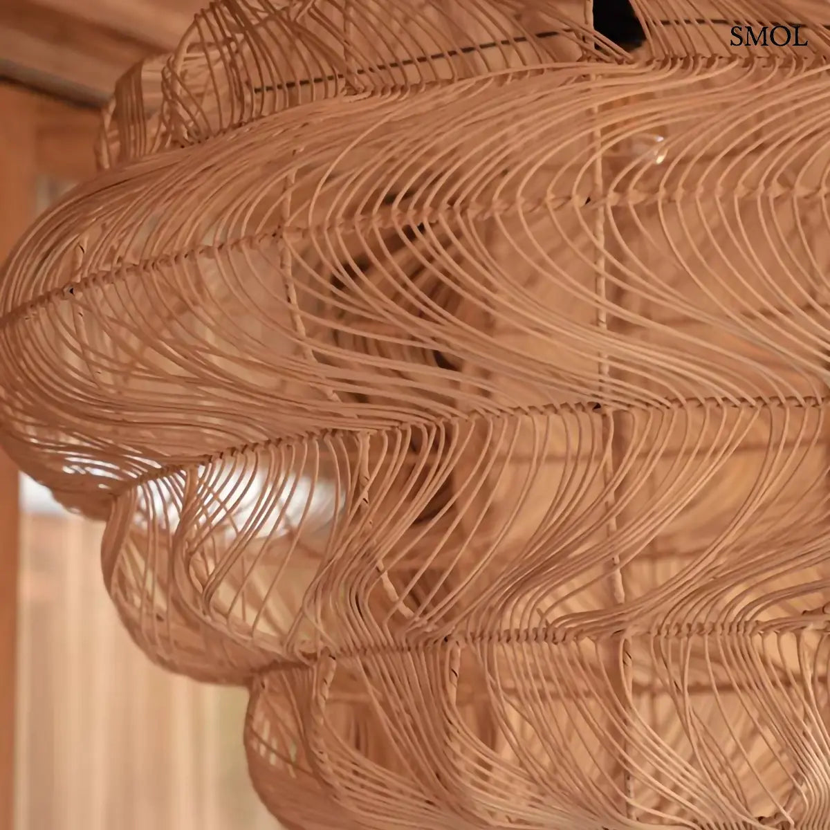 Natúr rattan függőlámpabúra gömb formával, XL méret, 102×102 cm, felakasztva, nagyítva