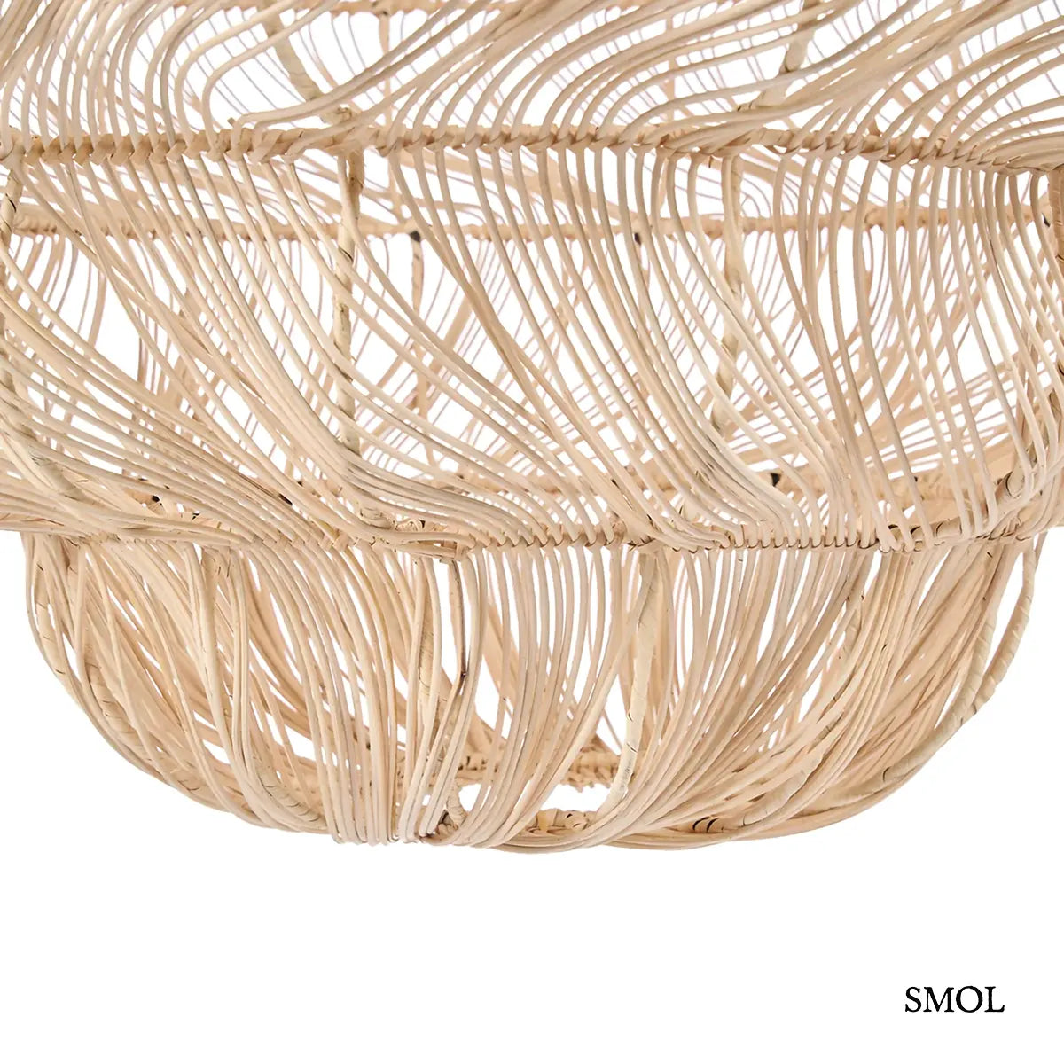 Natúr rattan függőlámpabúra gömb formával, XL méret, 102×102 cm, alsó része nagyítva